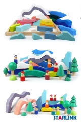 High Quality Materiales Montessori Wooden Toys Grimms Rainbow Blocks SKY Picture Rainbow Stackers