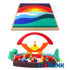 High Quality Materiales Montessori Wooden Toys Grimms Rainbow Blocks SKY Picture Rainbow Stackers