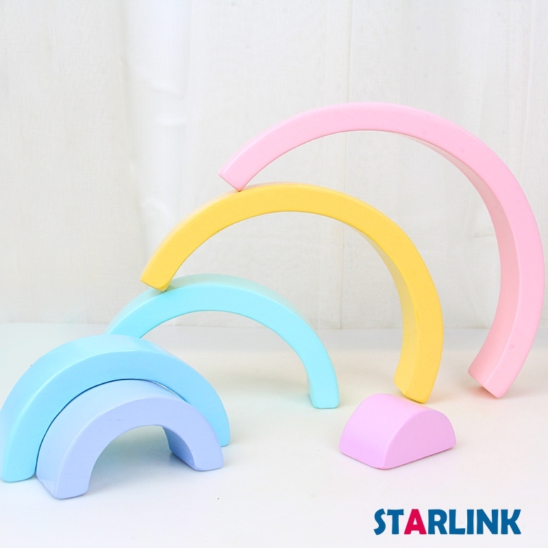 6 Pieces Of Macaron Rainbow Building Wooden Arch Bridge-Shaped Semicircle Early Childhood Education Wisdom Jenga Wooden Toy