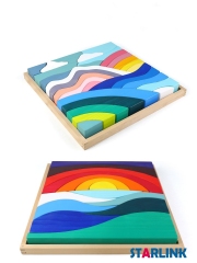 High Quality Materiales Montessori Wooden Toys Grimms Rainbow Blocks SKY Picture Rainbow Stackers