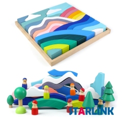High Quality Materiales Montessori Wooden Toys Grimms Rainbow Blocks SKY Picture Rainbow Stackers