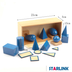 Wooden Educational Toys Montessori Materials Geometric Solids with Stands Base with Box