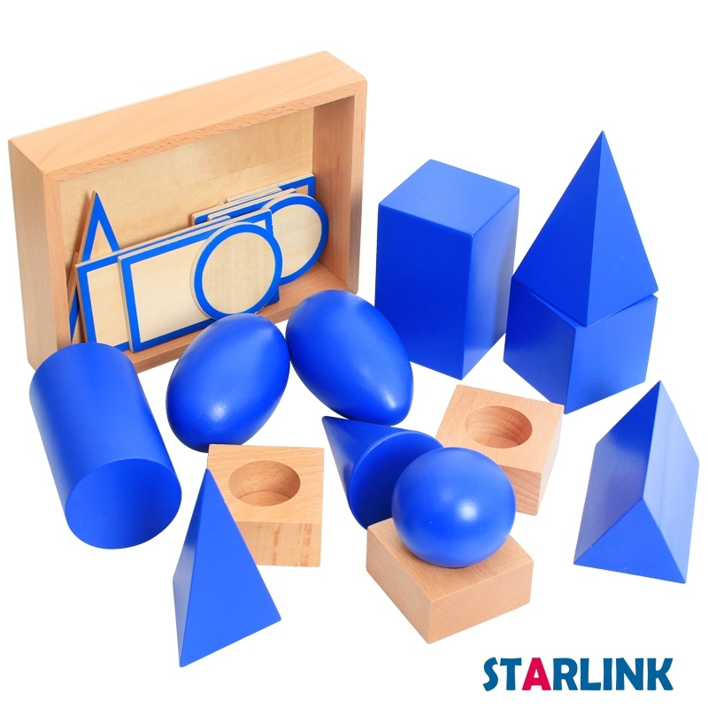 Wooden Educational Toys Montessori Materials Geometric Solids with Stands Base with Box