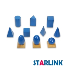 Montessori Materials Blue Geometric Solids with Wooden Bases and Planes