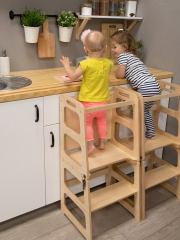 Wooden Montessori Learning Tower Step Stool Toddler Kitchen Helper for Kid Foldable Learning Tower Step Stool Child Kitchen Tower