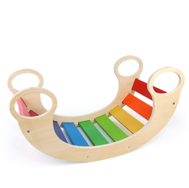 Wooden children's multifunctional rainbow rocking chair climbing interactive physical training kindergarten early education toy