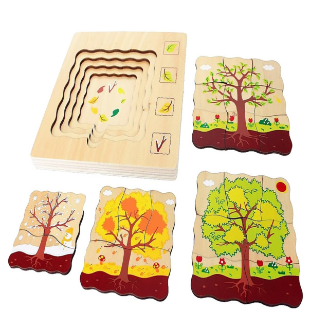 Satarlink Wooden Educational Puzzle Toys Montessori Material Life Cycle Of Sunflower Puzzle