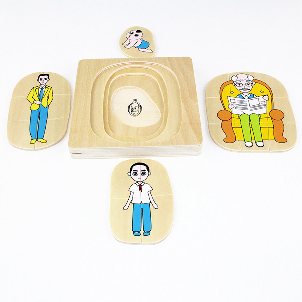 SatarLink Wooden Montessori Kids Baby Toy Infant Toddler Life Cycle Puzzle Of Animals And Humans