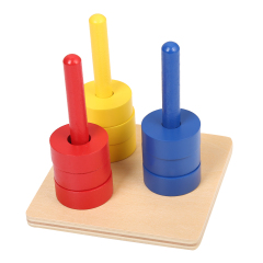 Preschool Wooden Educational Montessori Teaching Material Toddler Toy Colored Discs on Dowels