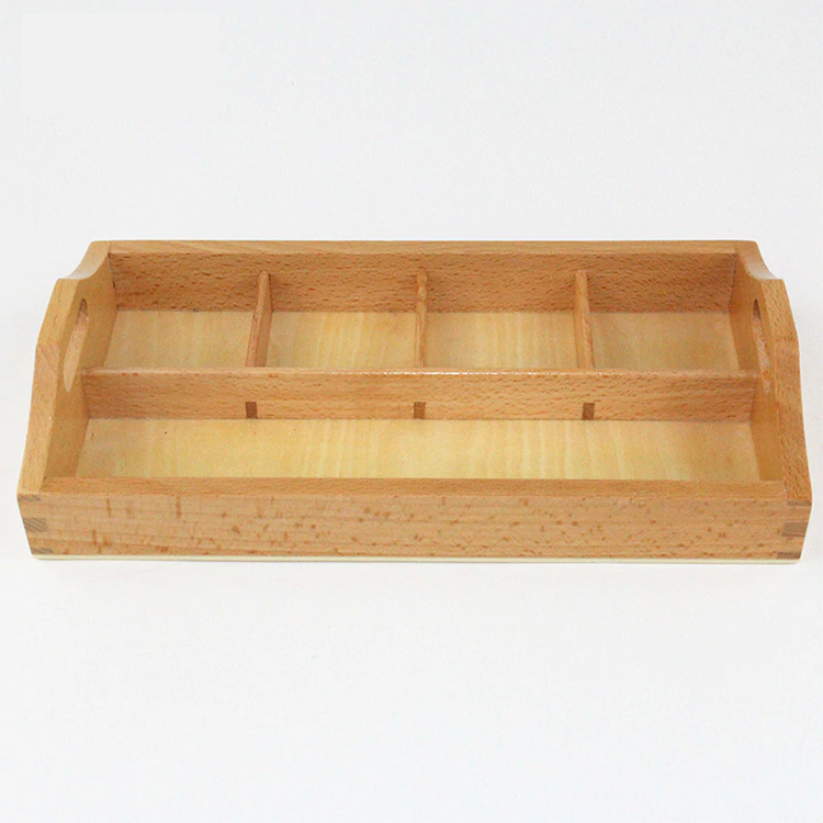 High Quality Montessori Material Wooden Toy 3 Compartment Sorting Tray Bead Storage Box