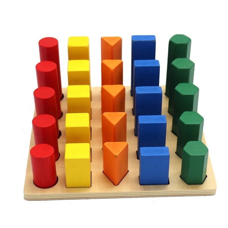 Wooden Early Learning Toys Geometry Cylinder Ladder Blocks Toddler Montessori Materials