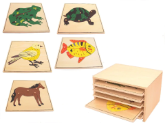 Montessori Wooden Educational Montessori Toys Box for Children Teaching Animal Puzzles Set With Cabinet