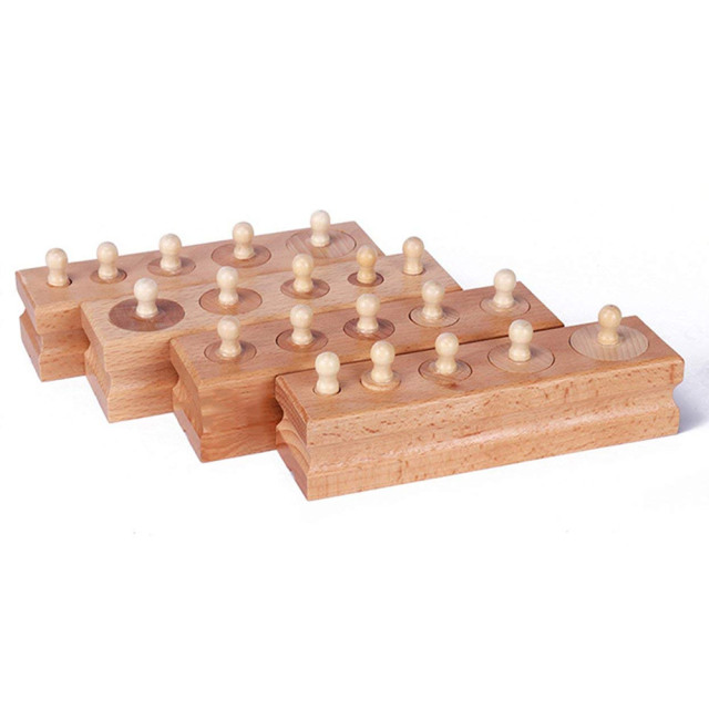 Montessori Toys Knobbed Cylinder Socket Montessori Materials Wooden Cylinders Ladder Blocks Educational Wooden Montessori Toy