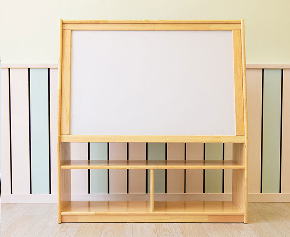 Preschool wooden drawing board for kids daycare furniture kids wooden drawing easel with storage cabinet for kids