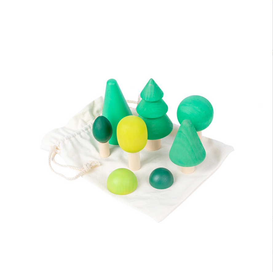 Children's Montessori Wooden Building Blocks Early Educational Toys Flame blocks Wooden Toys