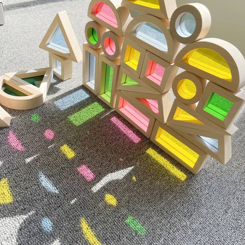 Baby Montessori Kids Toy Educational Toy Rainbow Acrylic Wooden Building Blocks
