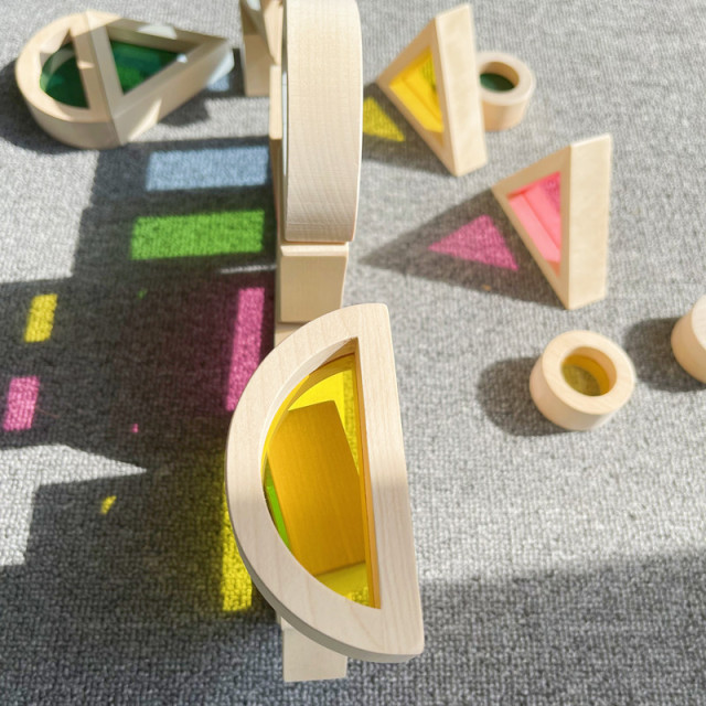 Baby Montessori Kids Toy Educational Toy Rainbow Acrylic Wooden Building Blocks