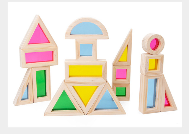 Baby Montessori Kids Toy Educational Toy Rainbow Acrylic Wooden Building Blocks