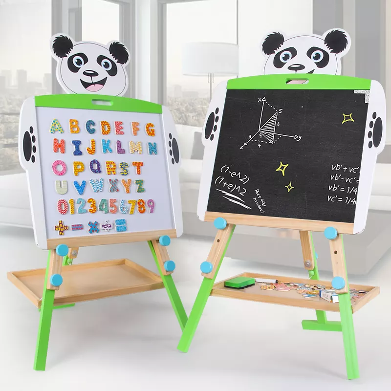 Double Sided Kids Magnetic Wooden Drawing Writing Board Kids Wooden Magnetic Easel Panda Kids Toys