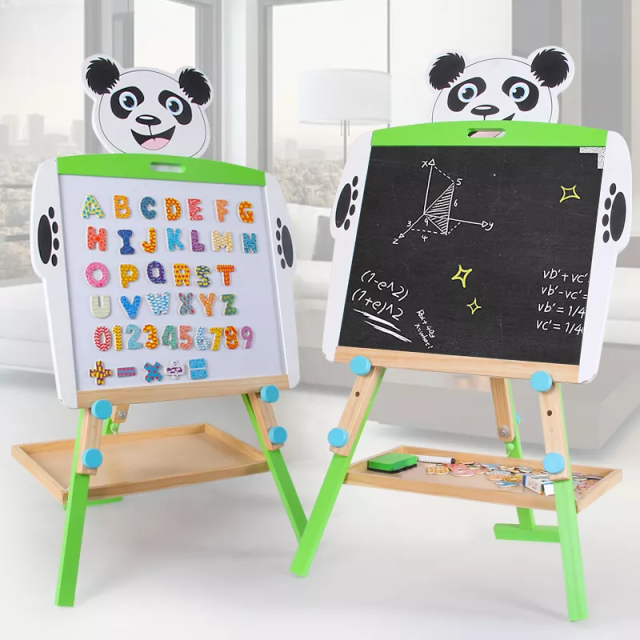 Double Sided Kids Magnetic Wooden Drawing Writing Board Kids Wooden Magnetic Easel Panda Kids Toys
