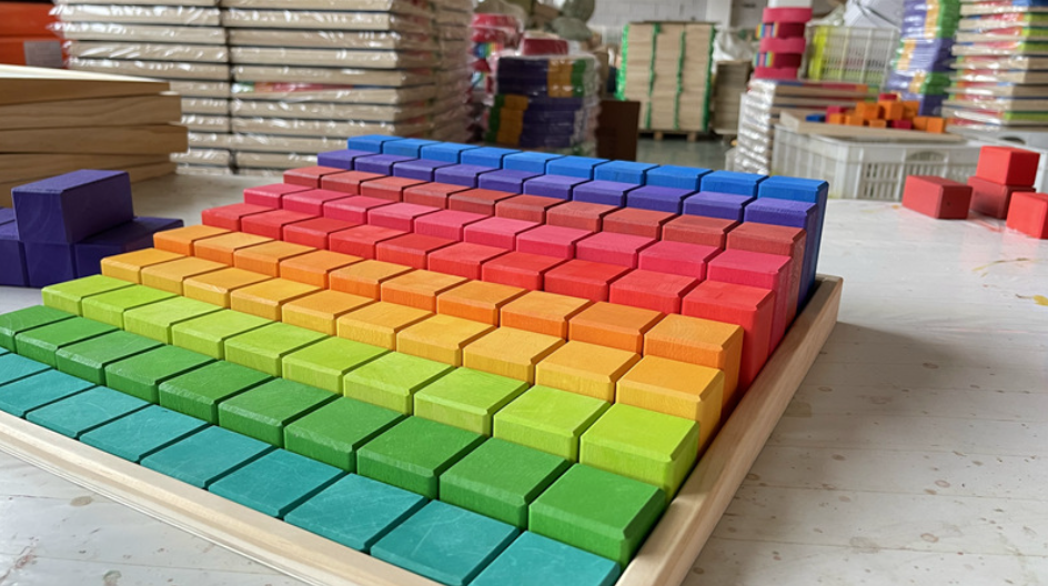 Kids Toddler Toys Montessori Educational Waldorf Wooden Toys Rainbow Stacking Blocks