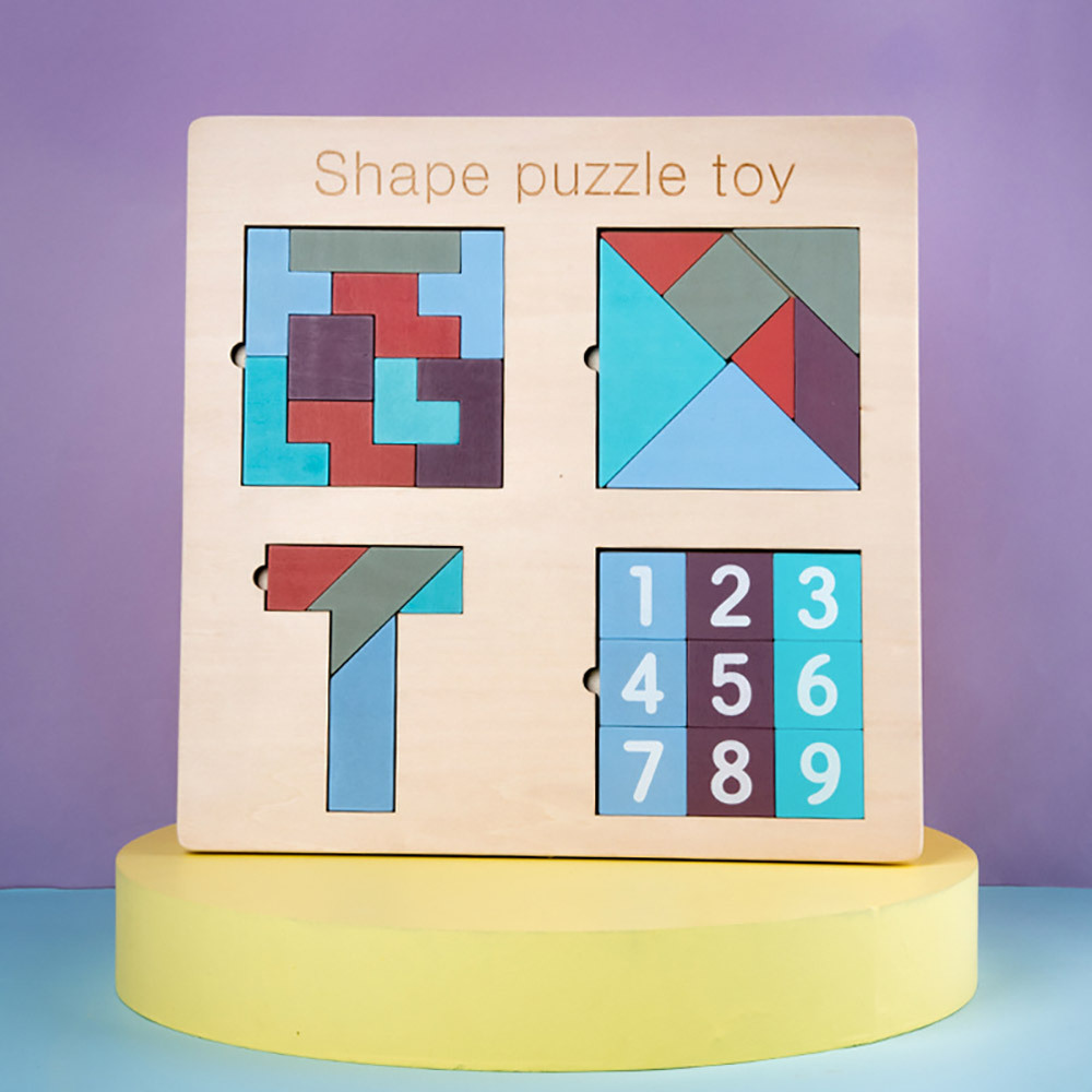 Kids Montessori Learning Jigsaw Puzzle Game Fun Toy Shapes Tangram Board