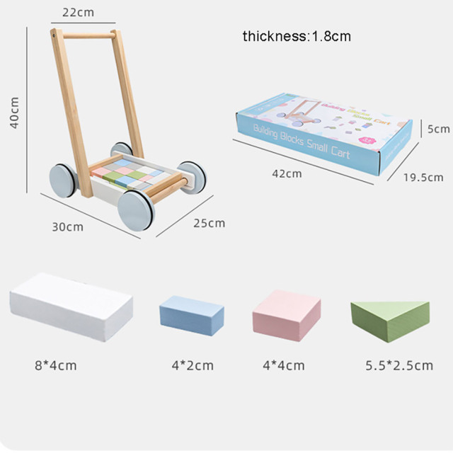 Baby Wooden Trolley Walker Walker Toy Baby Building Blocks Wooden Baby Learning Walker Toddler Toys