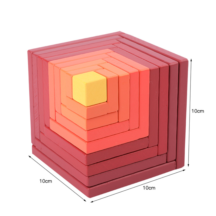 Montessori Educational Toy House Shaped Rainbow Color Wooden Blocks For Kids Play
