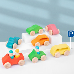 Montessori Educational Toy Children Wooden Cars Kids Stack Rainbow Toys Toddler Wooden Car Toy