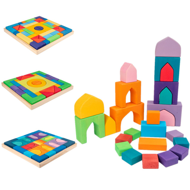 Montessori Wood Puzzle Blocks Toys Baby Wooden Rainbow Wooden Rainbow Stacker Educational Toy