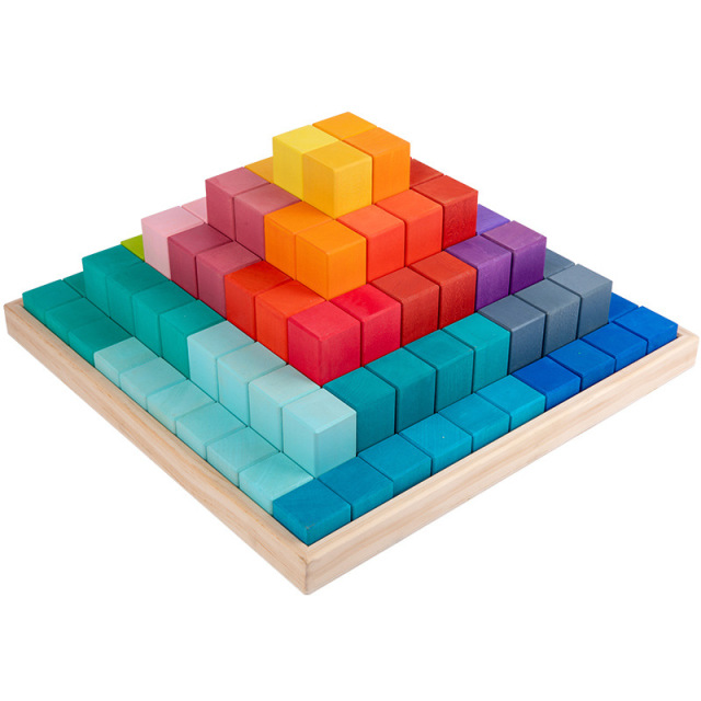 Wooden Puzzle Blocks Toddlers Rainbow Block Stacker Kids Wooden Educational Montessori Material Toys