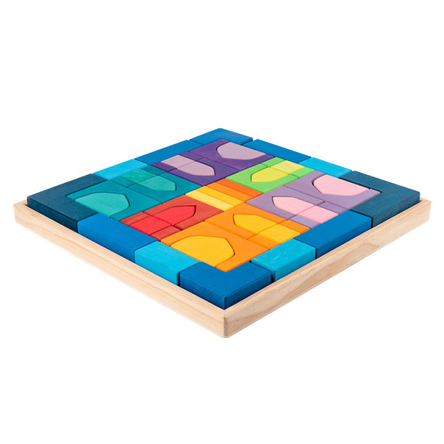 Starlink Early Learning Kindergarten Montessori Building Block Puzzle Wooden Rainbow Puzzle Blocks