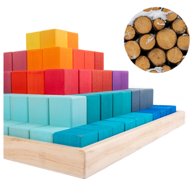 Starlink Preschool Rainbow Set Tower Wooden Toys Cube Building Blocks Tower Educational Toys