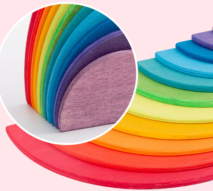 Educational Toys Handwork Diy Natural Wooden Rainbow Block 12 Rainbow Stacker Blocks