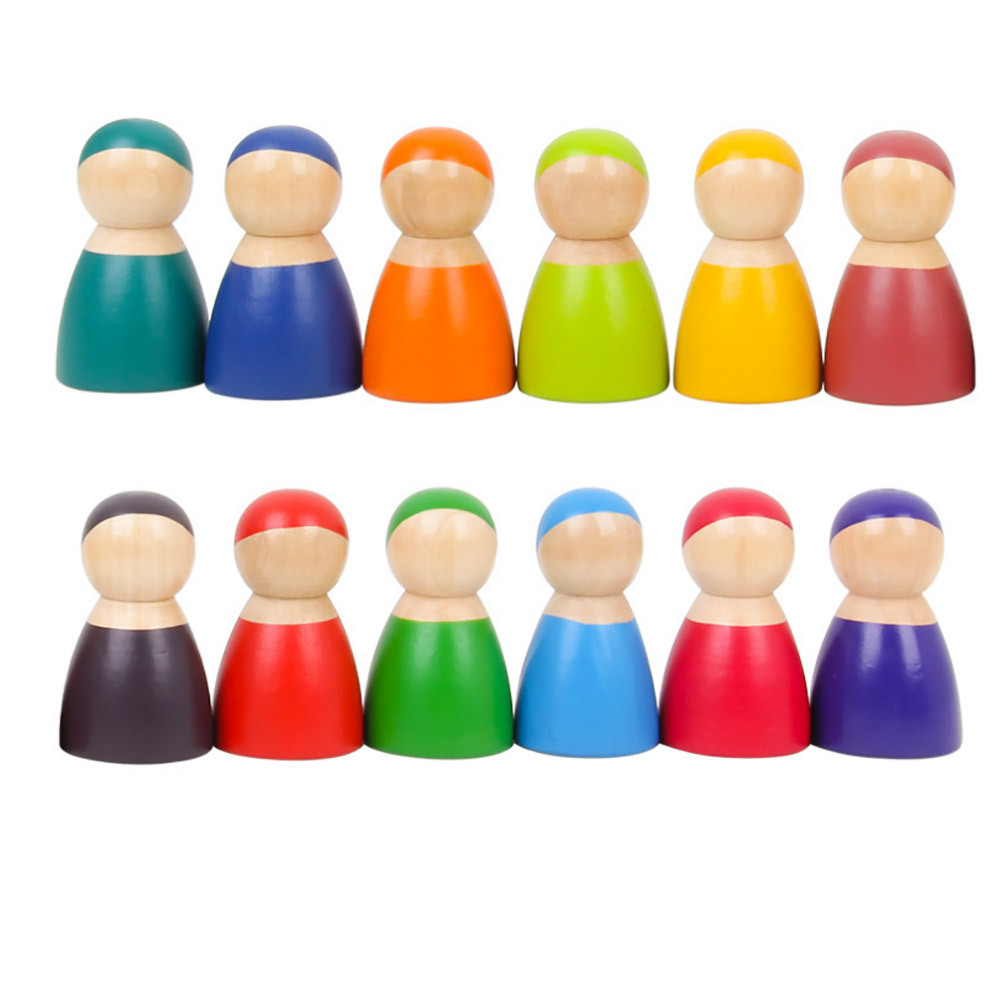 Starlink New Wooden Toy For Montessori Kids Early Education Rainbow Peg Dolls 12 Pcs