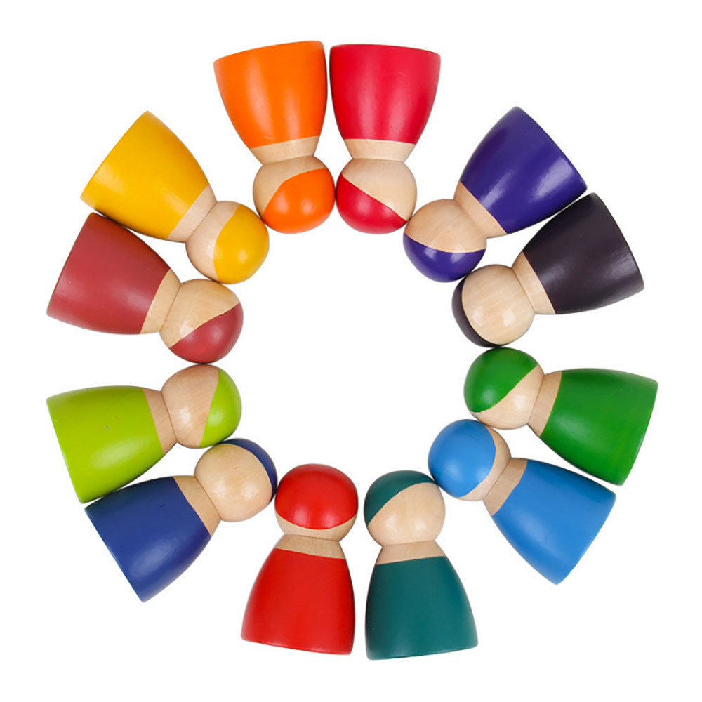 Starlink New Wooden Toy For Montessori Kids Early Education Rainbow Peg Dolls 12 Pcs