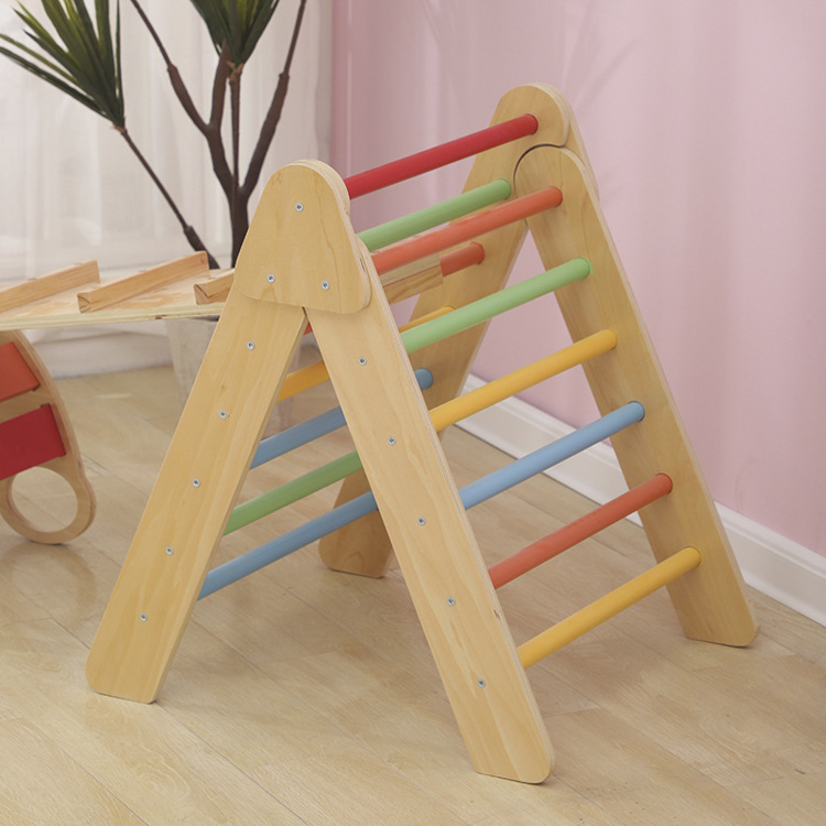 Kids Indoor Triangle Climbing Set Montessori Climbing Arch Set Wooden Playground For Preschool Children