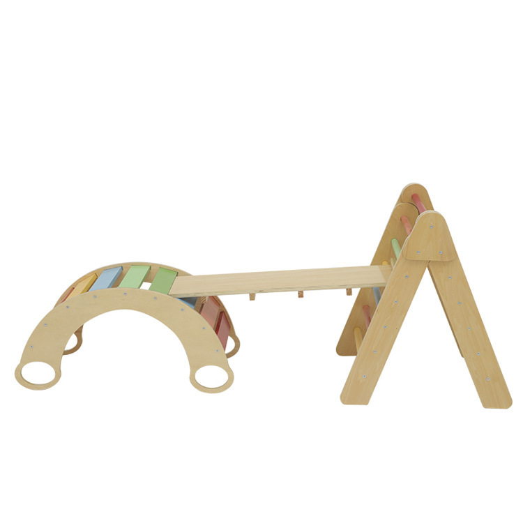 Wooden Kids Play Gym Montessori Triangle Kids Toys Climber Playground Climbing Triangle Montessori Pickler Triangle With Ramp
