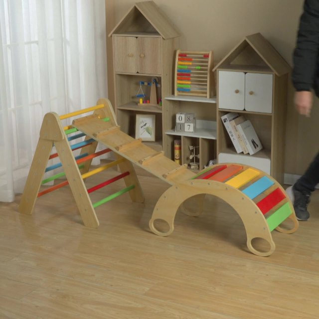 Wooden Kids Play Gym Montessori Triangle Kids Toys Climber Playground Climbing Triangle Montessori Pickler Triangle With Ramp