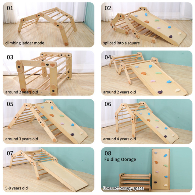 Montessori Wooden Climbing Frame Foldable Indoor Play Gym Playground Children Pickler Triangle Climbing