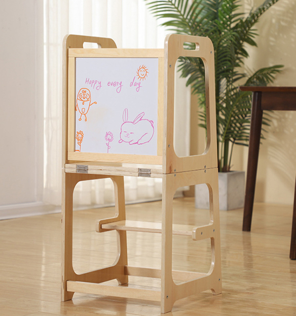 Adjustable Height Kids Wooden Kitchen Step Stool Foldable Montessori Learning Tower For Toddler Kids