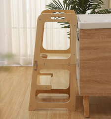 Adjustable Height Kids Wooden Kitchen Step Stool Foldable Montessori Learning Tower For Toddler Kids