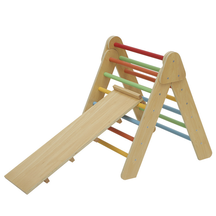 Wooden Kids Play Gym Montessori Triangle Kids Toys Climber Playground Climbing Triangle Montessori Pickler Triangle With Ramp
