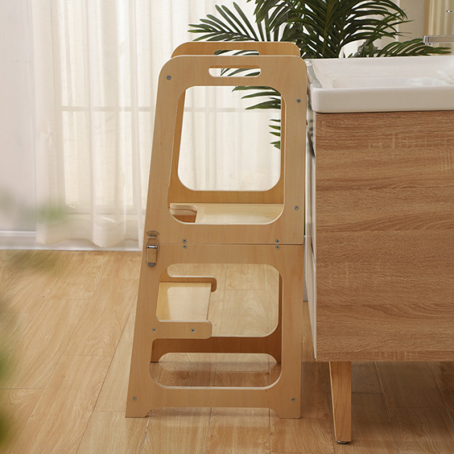 Adjustable Foldable Kids Wooden Hands Washing Stool Montessori Learning Tower Children Kitchen Helper For Home