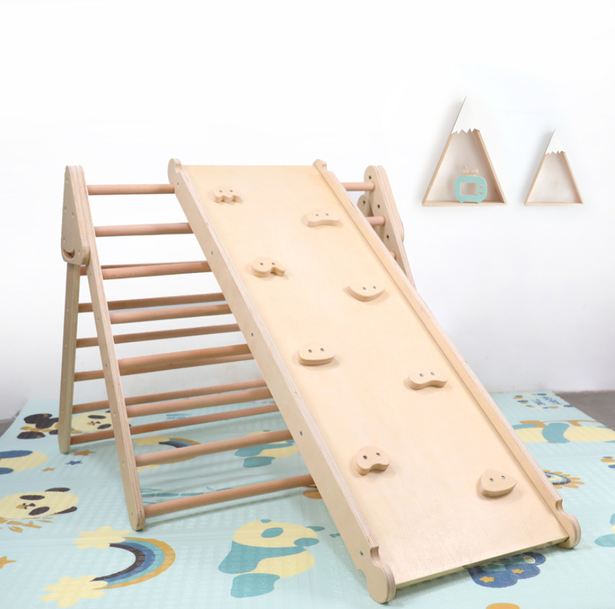 Wooden Montessori Toddler Climbing Furniture Indoor Playground Triangle With Ladder Climbing Triangle For Kids