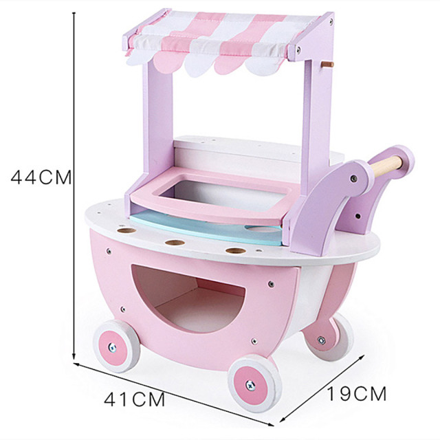 Montessori Child Play House Toys Simulation Ice Cream Trolley Shopping Toy Kitchen Play Wooden Pretend Toy