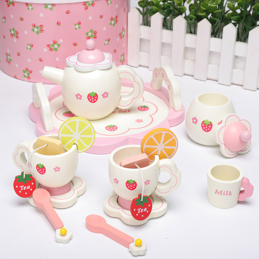 Wooden Pretend Play Kitchen Toys Simulation Afternoon Tea Set Montessori Early Education Toys