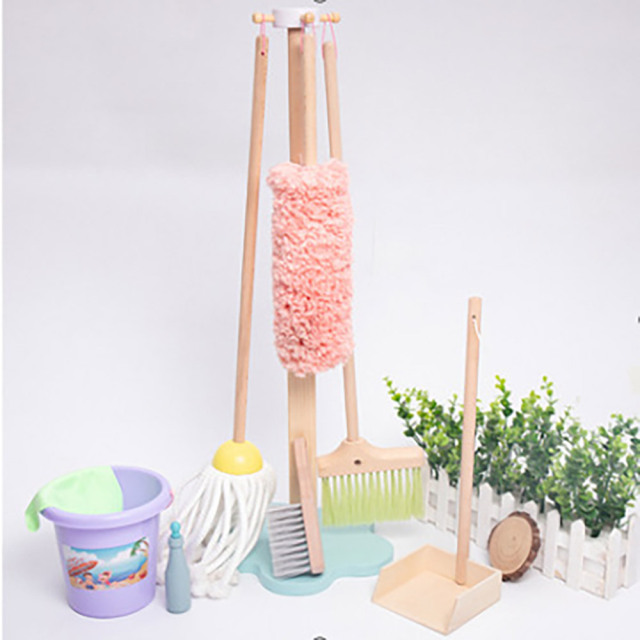 Wooden Kids Detachable Cleaning Tool Set Toys Sweeping Broom Mop Duster Game Montessori Toys