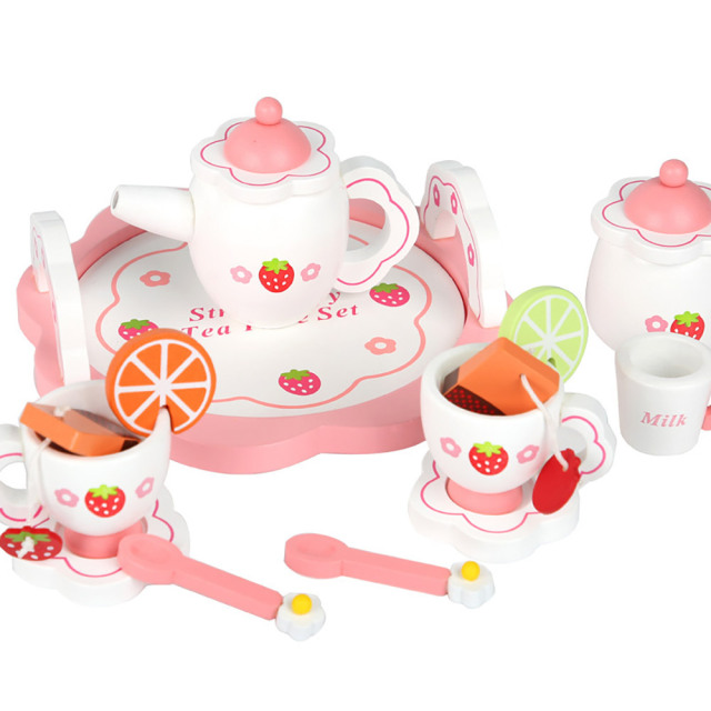 Wooden Pretend Play Kitchen Toys Simulation Afternoon Tea Set Montessori Early Education Toys