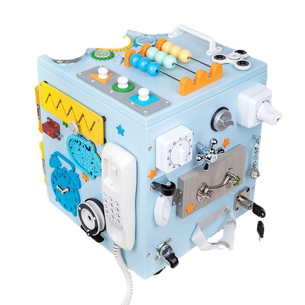 Children Montessori Early Education Puzzle Intelligence Unlock Buckle Busy Treasure Chest Kids Wooden Busy Box